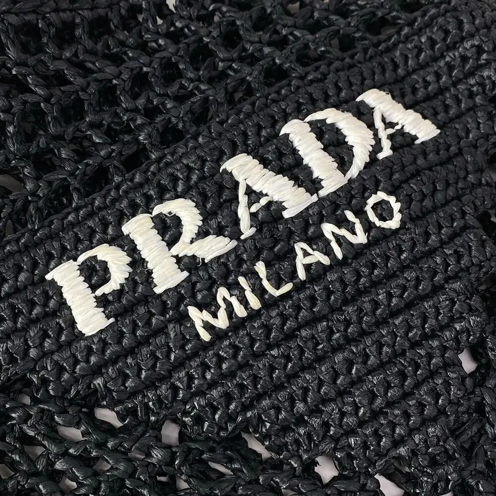 Prada Crochet Tote Bag Tote Bag 1BG393 Black White